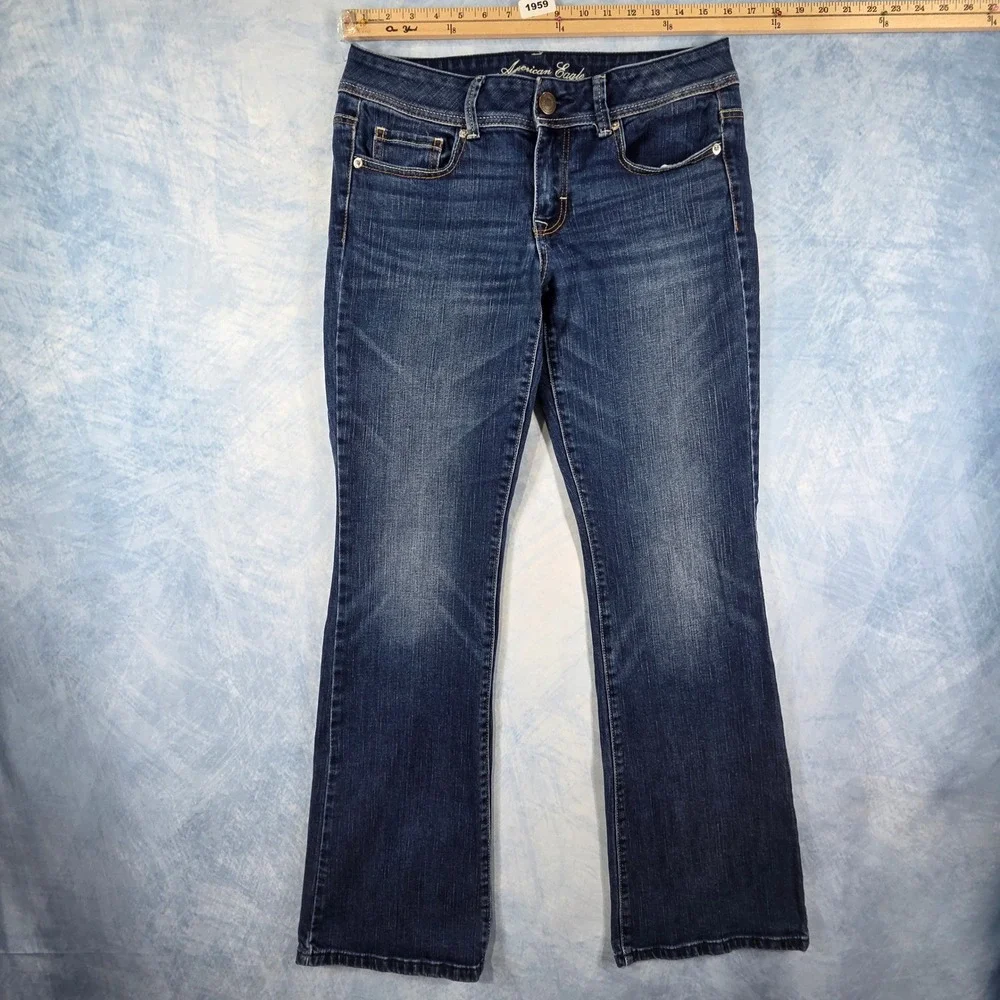 American Eagle Original Boot Jeans Womens 8 Dark Wash Stretch Denim Blue Bootcut